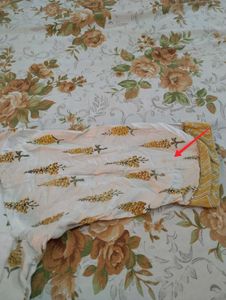 White Kurta with yellow Print +free 🎁