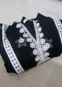 Black Kurta with White Lace Detail