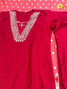 Red Embellished Kurta