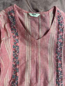 Striped Pink Kurta with Floral Embroidery