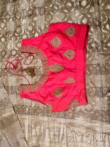 Pink Embroidered Lehenga Choli with Blue Dupatta