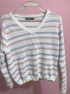 Striped V-Neck Knit Sweater