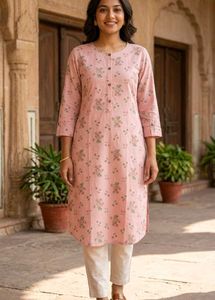 Pink Floral Print Kurta