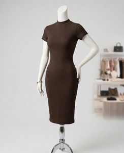 Classy Brown Ribbed Bodycon Dress