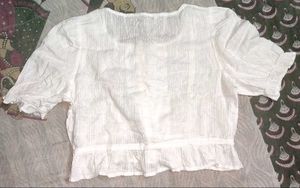 White Puff Sleeve Peplum Top