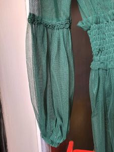Elegant Green Mesh Dress smoked waist