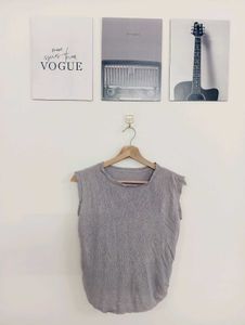 Grey Textured Sleeveless Top