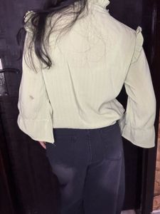 Light Green Ruffled Neck Top