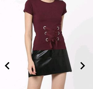 Tally Weijl Goth Corset Burgundy Maroon Tie Up Tee