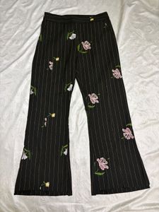 Y2K Embroidered Pinstripe Flare Pants