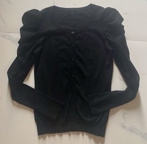 Chic Black Cardigan with Puffed Sleeves