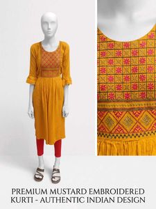 Mustard Embroidered Kurti - Indian Design