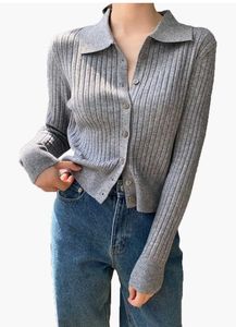 Ribbed Button-Up Collared Cardigan