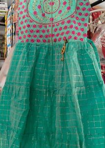 Aqua & Pink Embroidered Dress