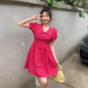 Cute Korean Pink Gingham Mini Dress