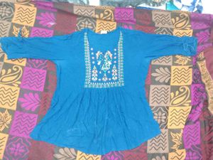 Blue Embroidered Tunic Top