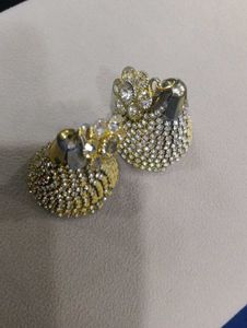 Golden Jhumka Earrings with Crystals&amp; free gift 🎁