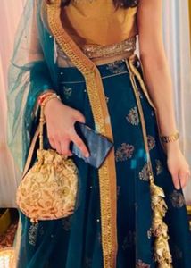 Dark Green &amp; Gold Ethnic Lehenga Set with Dupatta
