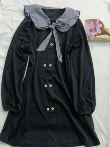 Black Double-Breasted Dress with Peter Pan Collar