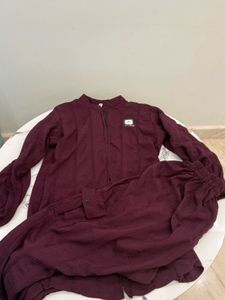 Maroon Textured Kurta Set
