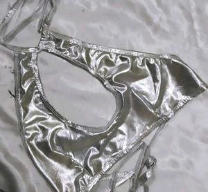 Shiny Silver Halter Neck Top