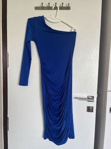 Electric Blue One-Shoulder Ruched Dress