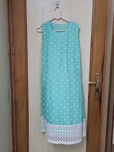 Beautiful Teal Kurta with White Lace