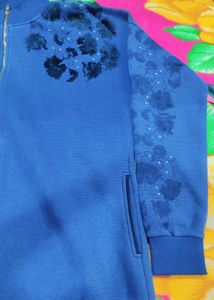Blue Floral Zip-Up Jacket