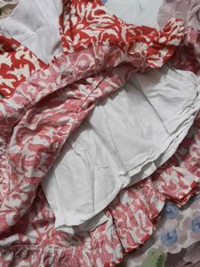 Kid Red &amp; White Printed Ruffle Dress