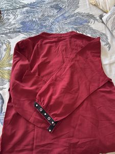 Maroon Pleated Blouse with Button Detail