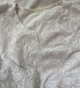 White Thread Work Kurta with Black Salwar