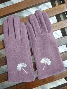 🧤Lilac Embroidered Women Winter Gloves