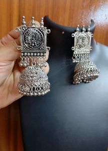 Silver Peacock Jhumka Earrings