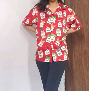 Unique Cigarette Pack Print Button-Up Shirt