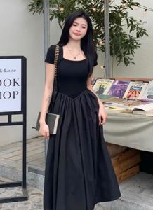 Chic Black Square Neck Midi Dress