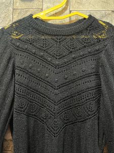 Black Crochet Knit Sweater
