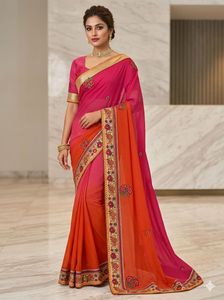 Vibrant Pink Embroidered Saree