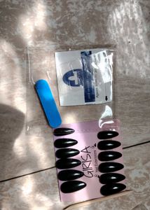 Grisa Glossy Black Almond Press-On Nails Set with