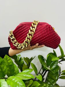 Chic Red Clutch with Gold Chain
