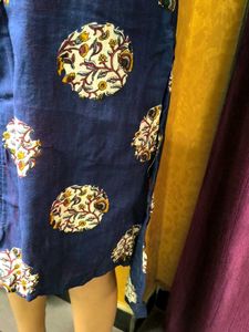 Blue Printed Cold Shoulder Kurta