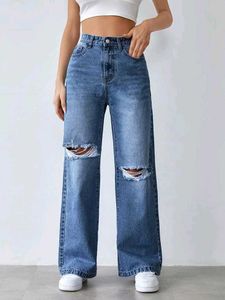 Ripped Knee Wide Leg Jeans