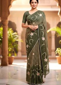 Elegant animal print Embroiderd Saree ✨