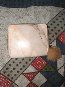 Marble Print Wallet with Fur Pom