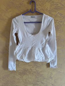 White Peplum Long Sleeve Top