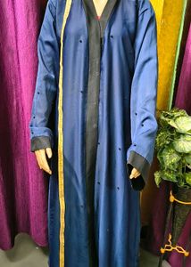 Elegant Navy Blue Abaya Burqa with Black Trim Desi