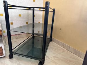 Multi-tier Glass Shelf Unit on Wheels