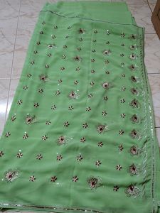Beautiful Green Embroidered Saree