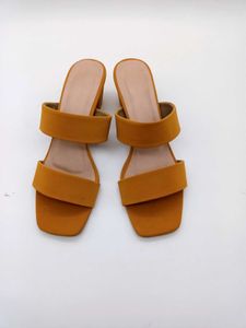 Mustard Yellow Vegan Leather Block Heels 2 Inches.
