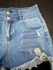 Distressed High-Waisted Denim Shorts