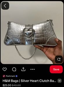H&amp;M croc heart buckle silver bag